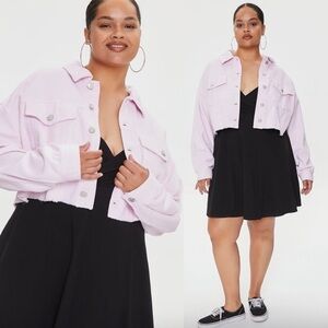 Forever 21 1X Light Pink Cropped Frayed Hem Corduroy Jacket